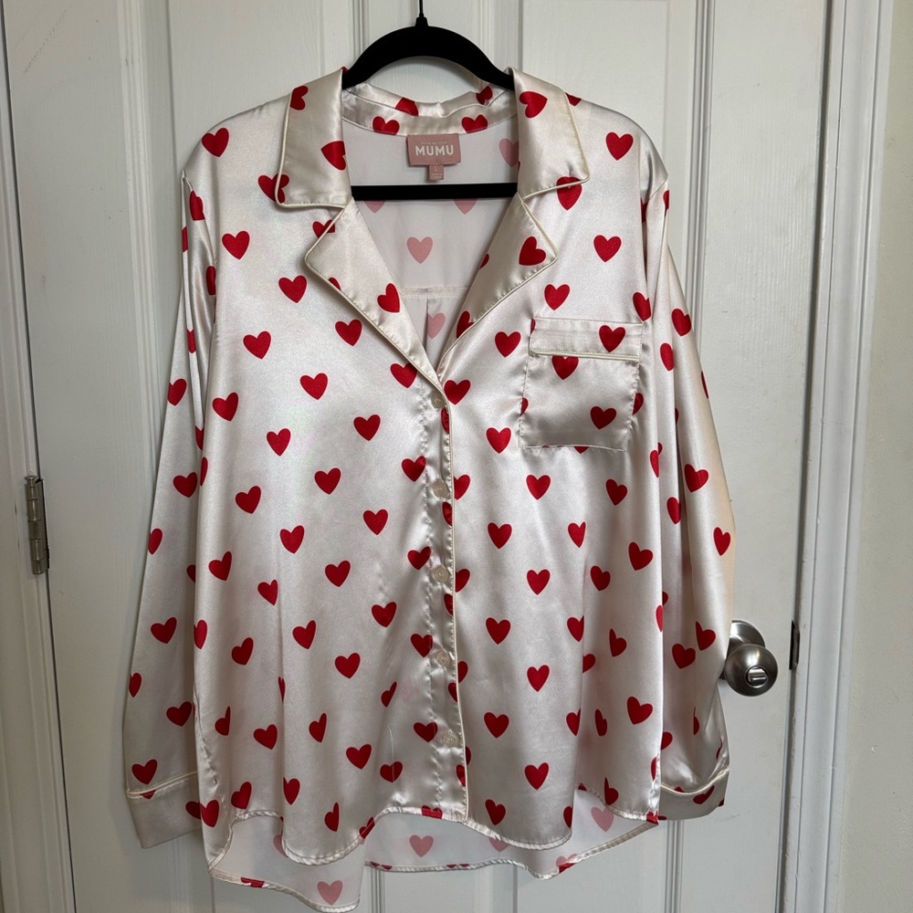 Show Me Your Mumu Satin Heart Pajama Top